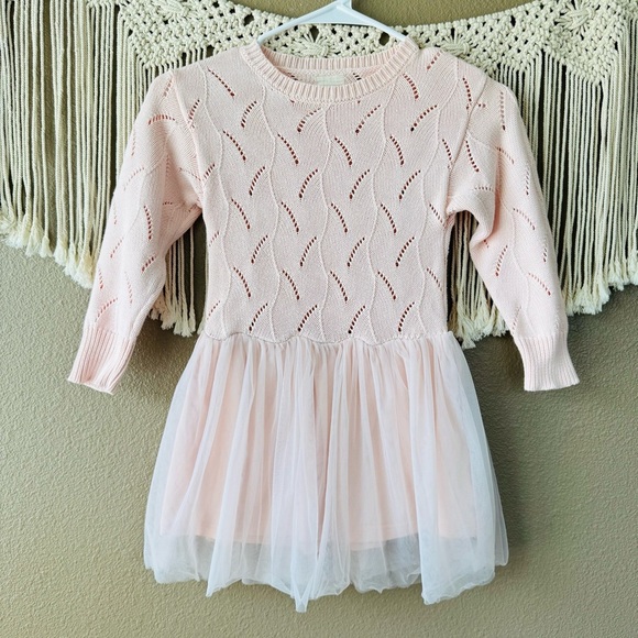 Raised By Water Baby Pink Pointelle Knit Sweater Tulle TUTU Dress H - Picture 1 of 7